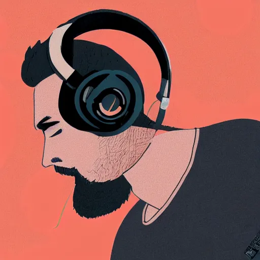 Image similar to streamer on twitch, stubble beard, ginger, stubbles, red headphones, in the style of tatsuro kiuchi, art