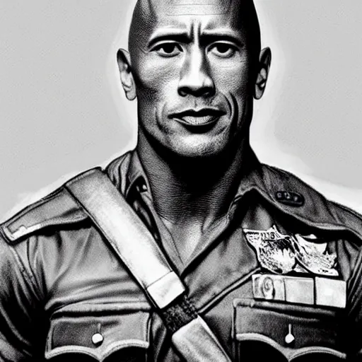 Prompt: Colorized grainy photo of Dwayne the rock johnson as an officer during WW2