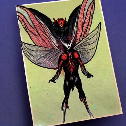 Prompt: mothman trading card, cartoon style