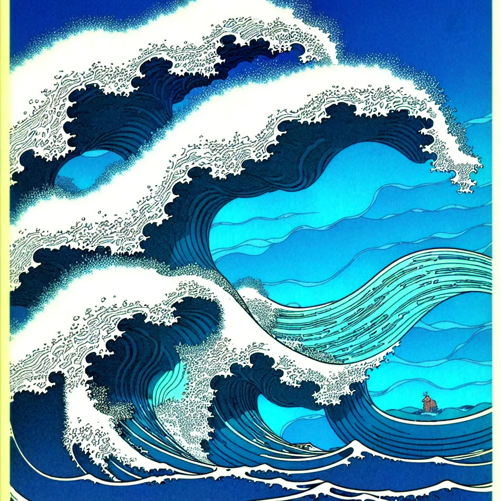 Prompt: ocean wave by moebius