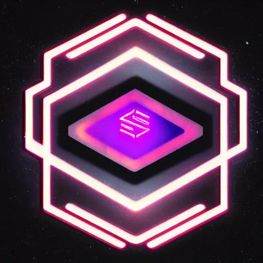 Image similar to scifi logo for a synthwave music producer, digital 3 d, black background, trending on artstation