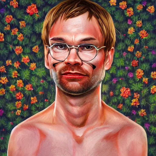 Image similar to jeffrey dahmer becomes god of revenge midsommar, oil painting, ultradetailed, artstation, ultradetailed, digital painting, ultradetailed