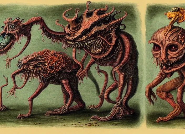 Image similar to bizarre bestiary of repressed unconscious emotional monsters and creatures