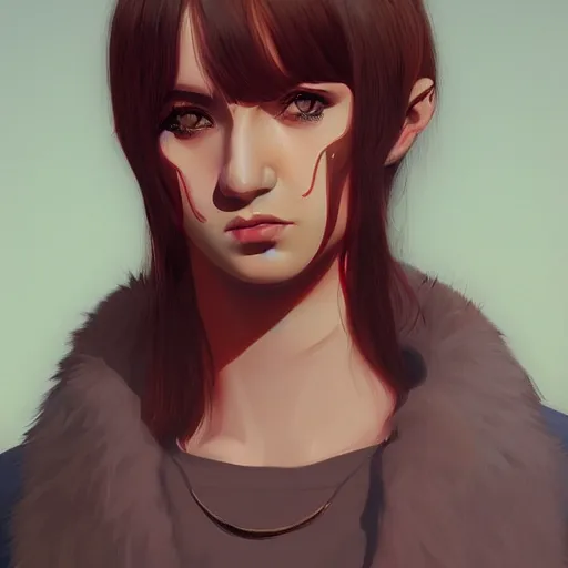 Image similar to portrait of femeal pictish Warrior by Ilya Kuvshinov