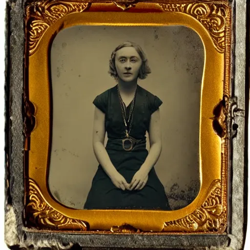 Prompt: Tintype photograph of Saoirse Ronan as a Irish ethnographic subject. 1920s studio lighting.