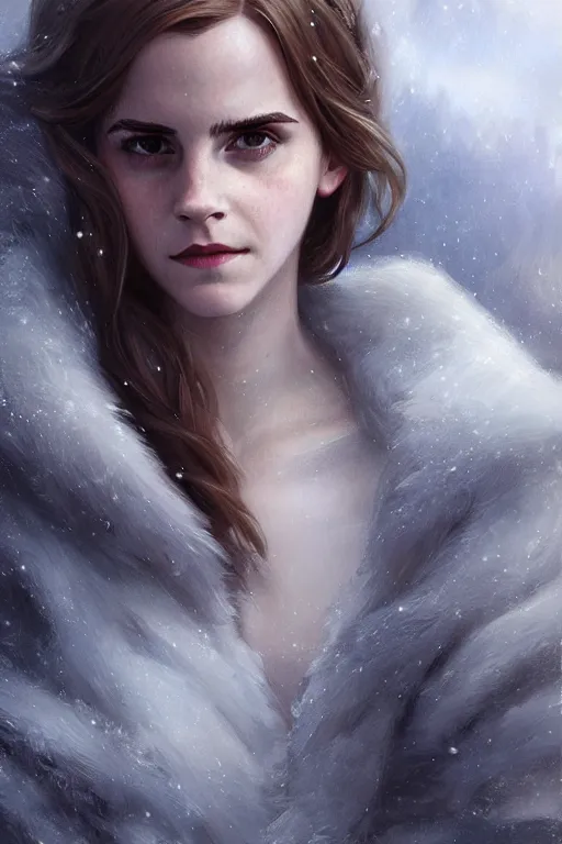 Image similar to emma watson goddess of the winter twilight, highly detailed, digital painting, artstation, concept art, smooth, sharp focus, illustration, unreal engine 5, 8 k, art by artgerm and greg rutkowski and edgar maxence