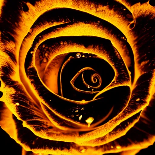 Image similar to award - winning macro of a beautiful black rose made of molten magma and nebulae on black background by harold davis, highly detailed, inner glow, trending on deviantart, artstation and flickr, nasa space photography, national geographic