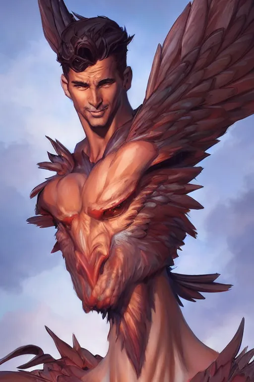 Image similar to character art by wlop, steve henderson, and j scott campbell, gooseman, male hero, goose - head, wings, 4 k, arstation, trending, high quality, very detailed, digital