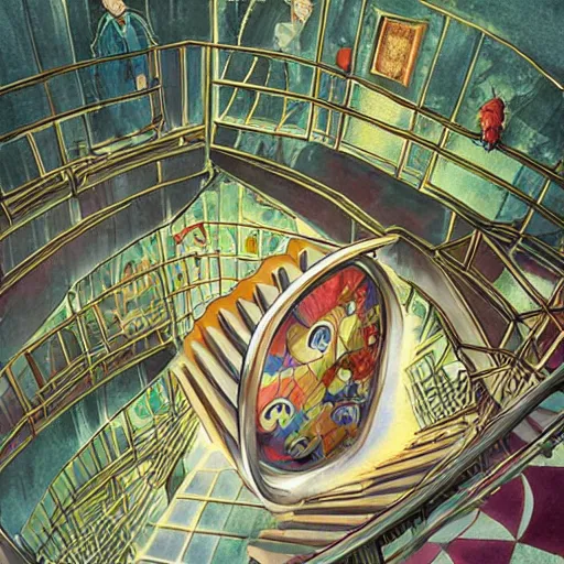 Image similar to a kaleidoscope staircase by Studio ghibli, Kentaro Miura, Hiromu Arakawa, Koyoharu Gotouge, Takeshi obata, concept art, golden ratio