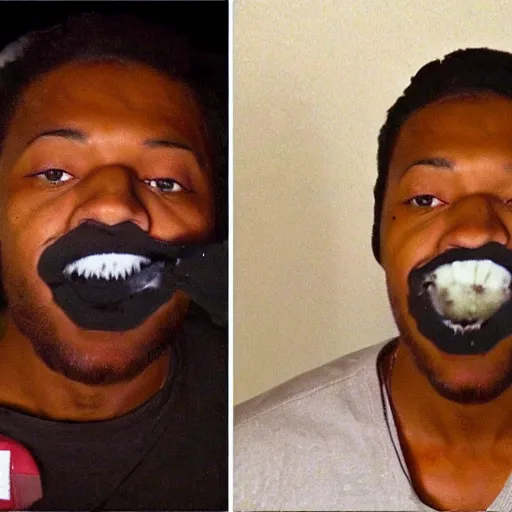 Image similar to angry black guy wearing ski mask throws slice of cake on a man's face