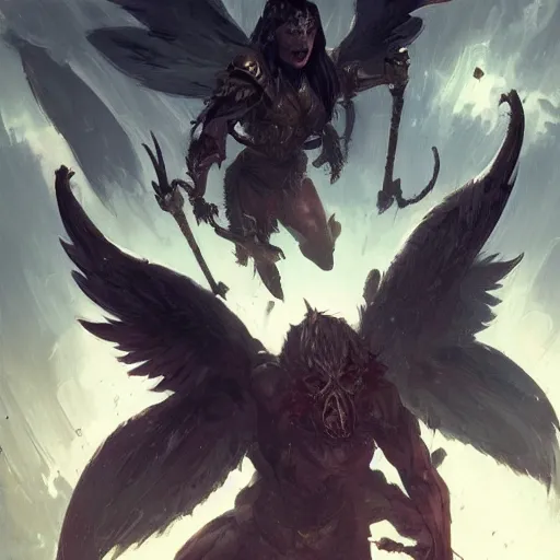 Image similar to archangels fighting a battle against Orc demons , Art Deco, Greg rutkowski Trending artstation