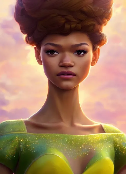 Prompt: beautiful zendaya as tiana princess disney, character art, art by artgerm lau and wlop and and ilya kuvshinov and john singer sargent, hyperdetailed, 8 k realistic, symmetrical, frostbite 3 engine, cryengine, dof, trending on artstation, digital art