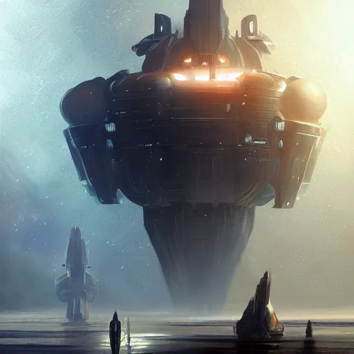 Image similar to concept art of a large space vessel by greg rutkowski