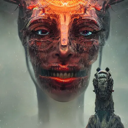 Prompt: Very very very very highly detailed epic central composition photo of demonic face, intricate, dystopian, sci-fi, extremely detailed, digital painting, artstation, concept art, smooth, sharp focus, illustration, intimidating lighting, incredible art by Anna Dittmann, Octane render in Maya and Houdini