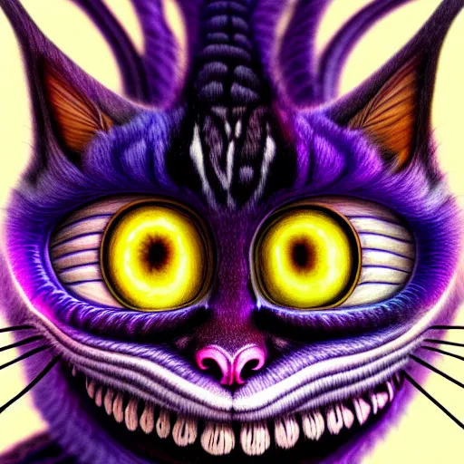 Image similar to An extremely psychedelic portrait of Cheshire cat, Surreal, LSD, face, detailed, intricate, elegant, lithe, highly detailed, digital painting, artstation, concept art, smooth, magical, Occult, astonishingly beautiful, sharp focus, illustration