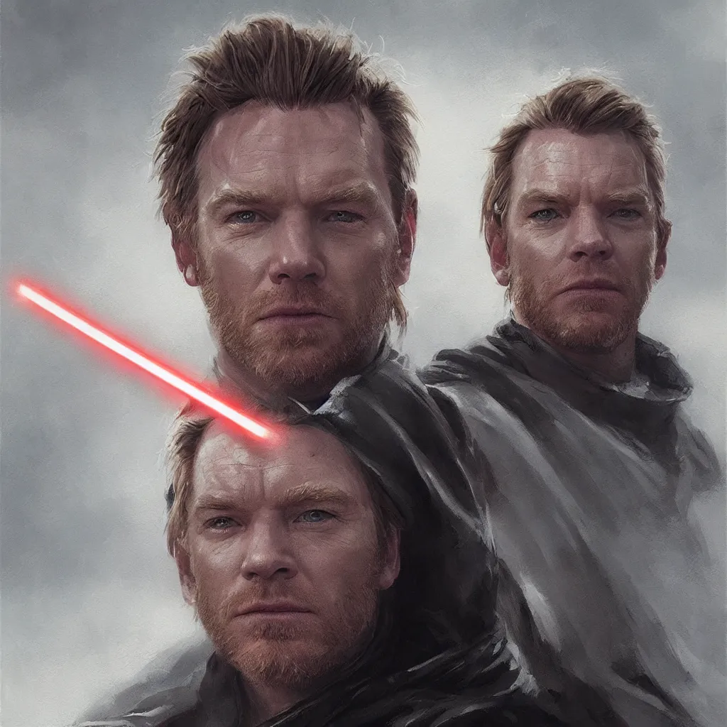 Prompt: A portrait of ewan mcgregor, angry, sith, Star Wars art, art by greg rutkowski, matte painting, trending on artstation