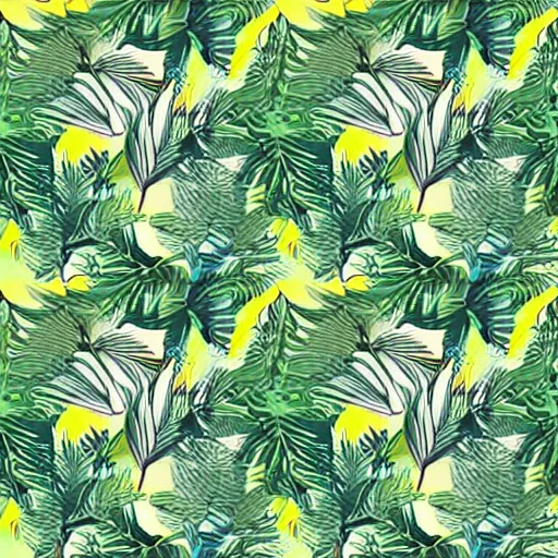 Prompt: exquisite fresh tropical rainforest print with beautiful and high resolution elements developed into seamless patterns