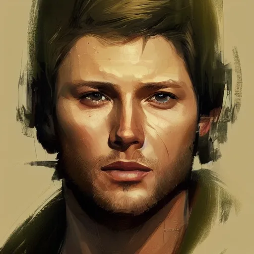 Image similar to “ portrait of jensen ackles by greg rutkowski, young, attractive, highly detailed portrait, scifi, digital painting, artstation, concept art, smooth, sharp foccus ilustration, artstation hq ”