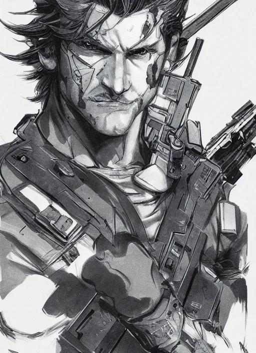 Prompt: solid snake by yoshitaka amano, concept art, highly detailed, intricate