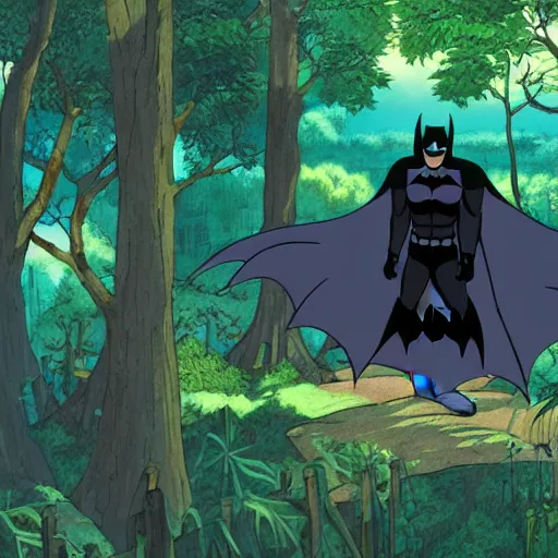 Image similar to Batman in the magical forest by Studio Ghibli, 4k