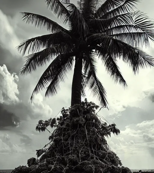 Prompt: coconut tree exposed to radiation and became monster coconut tree. realism art, high detailed, fine art, trending on artstation, smooth draw, perfect lightning, sharp focus.