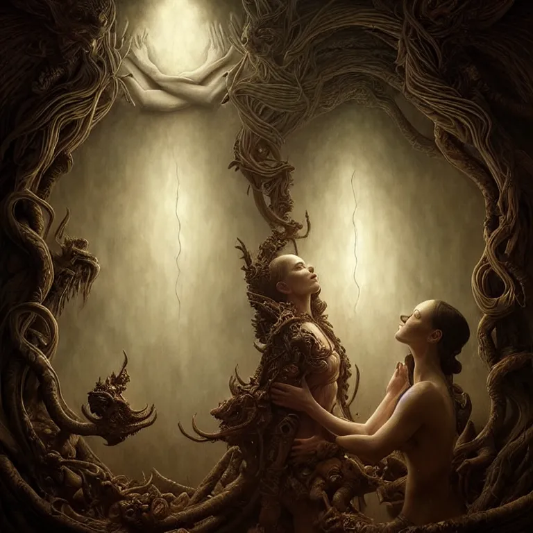 Prompt: epic professional digital art of insatiable gods, moderate atmospheric lighting, painted, intricate, detailed, foreboding, by leesha hannigan, wayne haag, reyna rochin, ignacio fernandez rios, mark ryden, iris van herpen, epic, stunning, gorgeous, much wow, cinematic, masterpiece.