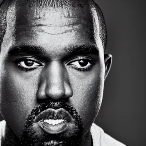 Prompt: the face of young kanye west wearing yeezy clothing at 3 2 years old, black and white portrait by julia cameron, chiaroscuro lighting, shallow depth of field, 8 0 mm, f 1. 8