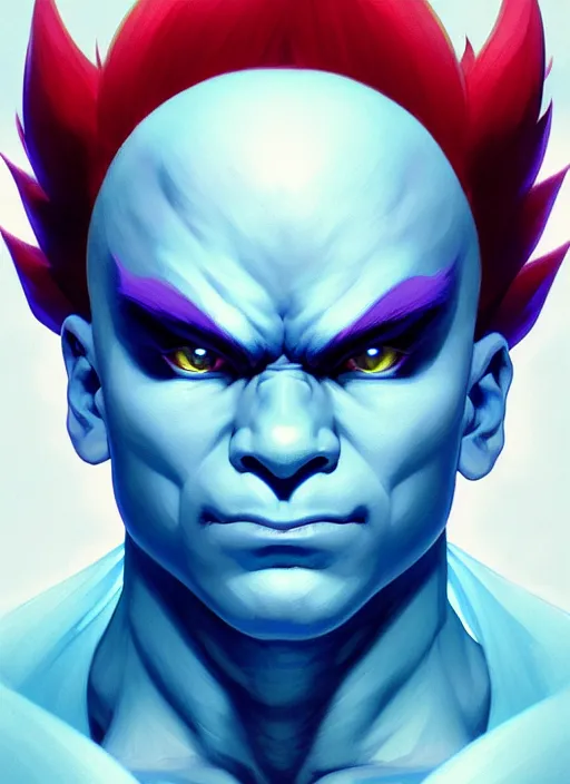 Image similar to symmetry!! portrait of blue akuma, street fighter, global illumination!! intricate, elegant, highly detailed, digital painting, artstation, concept art, smooth, sharp focus, illustration, art by artgerm and greg rutkowski and alphonse mucha