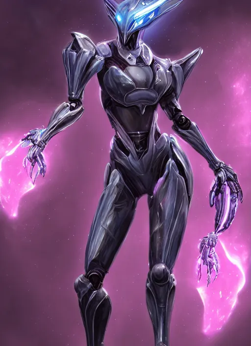 Image similar to cinematic shot, bust, cosmic sized perfectly proportioned stunning beautiful hot female warframe, robot mecha female dragon head, silver armor, fuschia leds, floating in empty space, nebula sized, holding a galaxy, epic proportions, epic size, epic scale, furry art, dragon art, giantess art, warframe fanart, furaffinity, deviantart