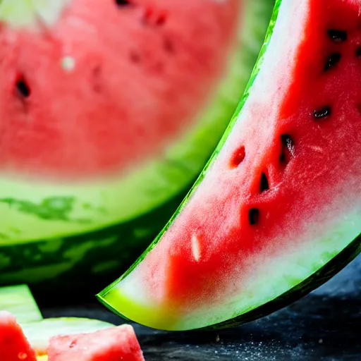 Prompt: watermelon being smashed by a sledgehammer, close up, dslr photo