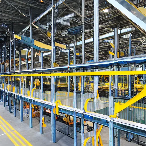 Image similar to futuristic warehouse, automated cranes and belts