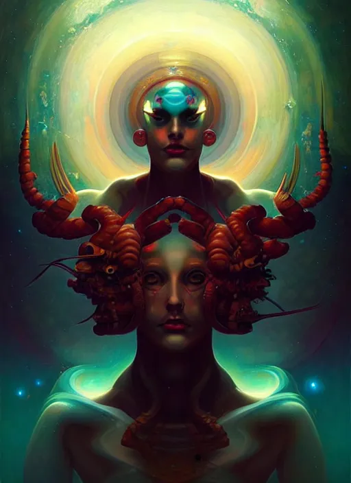 Image similar to symmetry!! scorpio!!!! highly detailed, high contrast, light reflection, trippy, nebula, trending on art station by artgem, by peter mohrbacher, by wlop, by ruan jia