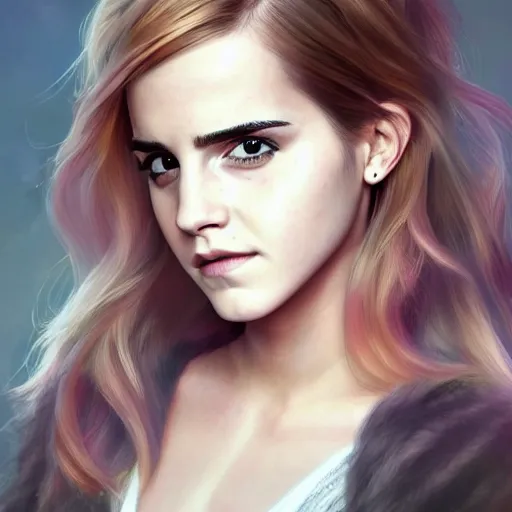 Image similar to Highly detailed portrait of Emma Watson as Blackpink. Medium shot, trend on artstation, WLOP, 4k, James Jean, Rossdraws, Yoshitaka Amano, digital art