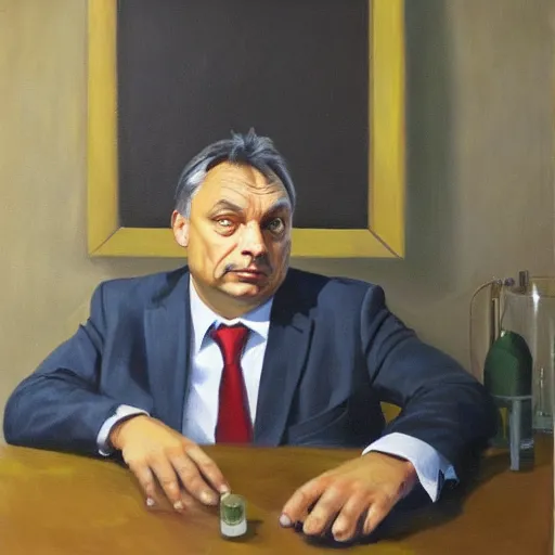 Prompt: viktor orban in his laboratory, oil painting