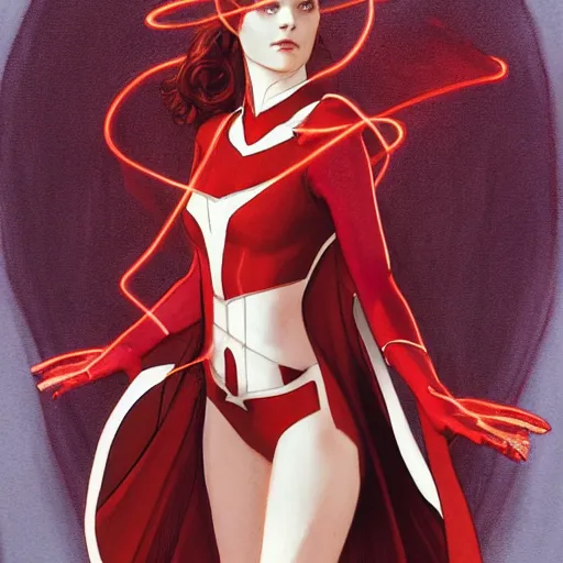 Prompt: Erin Moriarty as Scarlet Witch, Marvel Universe, highly detailed, digital painting, artstation, concept art, smooth, sharp focus, illustration, ArtStation, art by artgerm and greg rutkowski and alphonse mucha and J. C. Leyendecker and Edmund Blair Leighton and Katsuhiro Otomo and Geof Darrow and Phil hale and Ashley wood and Ilya repin and Charlie Bowater