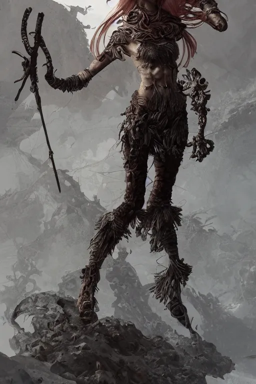 Image similar to a full body portrait of a beautiful post apocalyptic offworld nordic necromancer dancing reposed by the magma pits, intricate, elegant, highly detailed, digital painting, artstation, concept art, smooth, sharp focus, illustration, art by krenz cushart and artem demura and alphonse mucha