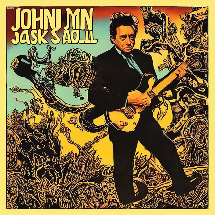 Image similar to album cover for the Johnny Cash and Snake Oil colab record. Snake oil, quackery, folk medicine, scamming, beautiful album cover with no text, album art by Jack Kirby, snake oil