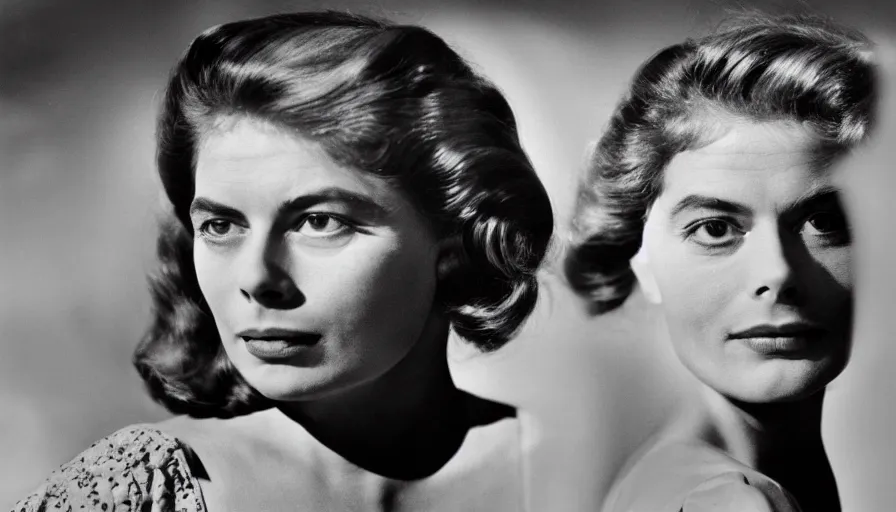 Image similar to film capture, young ingrid bergman dressed as barbarella, exploring an alien planet. symmetrical face. symmetrical body. cinematic. 1 0 0 mm lens. realistic. photograph.