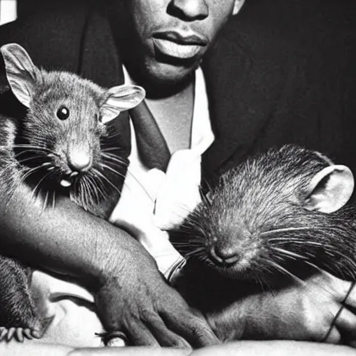 Image similar to john coltrane snuggling a giant rat