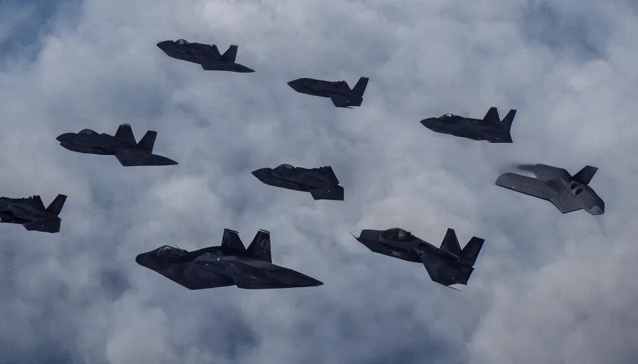 Image similar to big budget horror movie about f22 raptors.