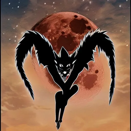 Image similar to anime! werewolf, full moon in the background