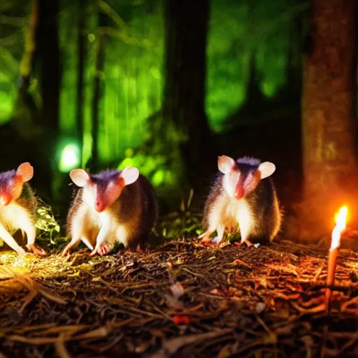 Image similar to opossum birthday party in the forest at night