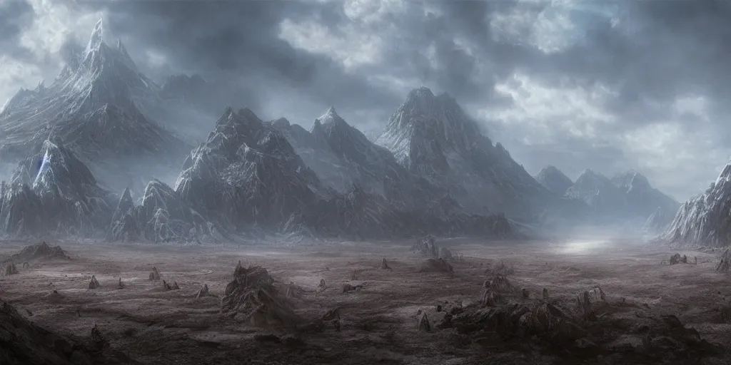 Prompt: Mordor Gorgoroth Plains in the evening, detailed matte painting, cinematic, Alan Lee, Artstation