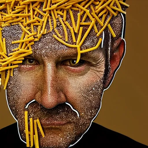 Image similar to A man whose face is made entirely out of pasta