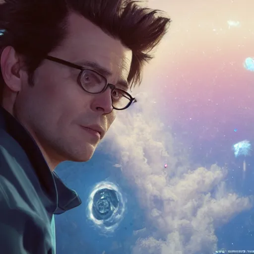 Image similar to hyperrealistic film still of ace ventura hiding in space, prey, stunning 3 d render, inspired by istvan sandorfi & greg rutkowski & unreal engine, perfect symmetry, dim volumetric cinematic lighting, 8 k octane comprehensive render, extremely hyper - detailed, incredibly lifelike attributes, intricate, real flesh texture, masterpiece, artstation, stunning,