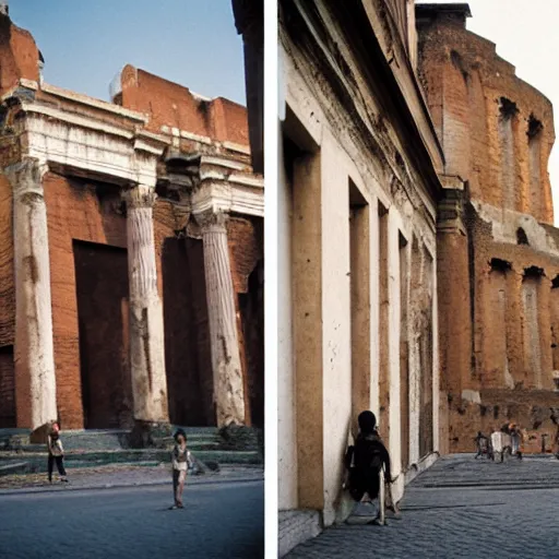 Image similar to portra 800 street photography in ancient Rome