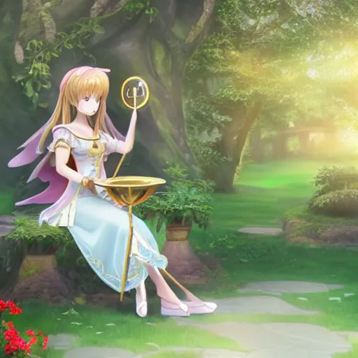 Prompt: a pleasant, beautiful, funny, smooth 3D CG render, semirealistic anime style, a noble priestess magician princess girl wearing dress and jewelry, in a glorious magic kingdom, relaxing calm vibes, fairytale