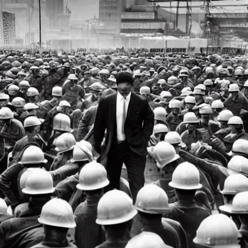 Image similar to businessman leading an army of workers