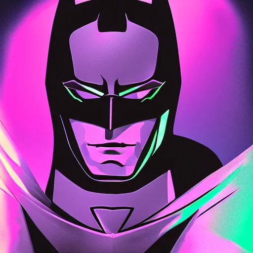 Image similar to batman portrait, vaporwave, synthwave, neon, vector graphics, cinematic, volumetric lighting, f 8 aperture, cinematic eastman 5 3 8 4 film