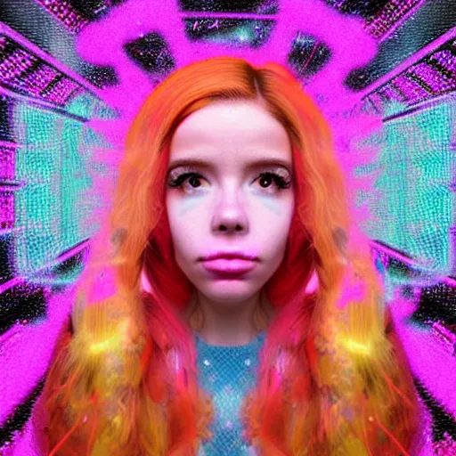 Image similar to a digital portrait of belle delphine, digital art by alex grey, instagram contest winner, computer art, glitch art, dystopian art, glitchy